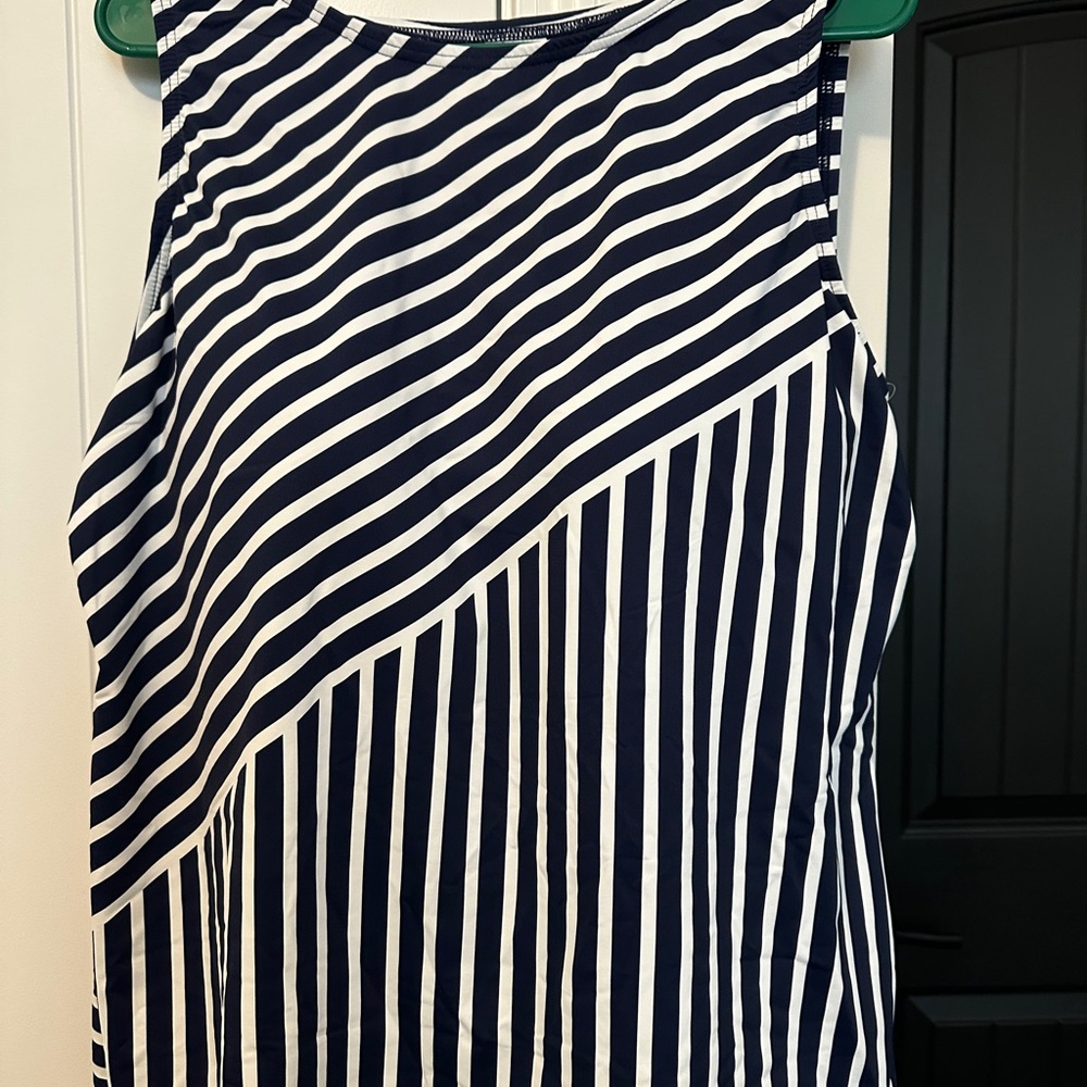 Navy & White Striped Tankini Swim Top